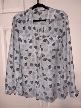 41 Hawthorn Light Blue and Navy Leaf Print Blouse